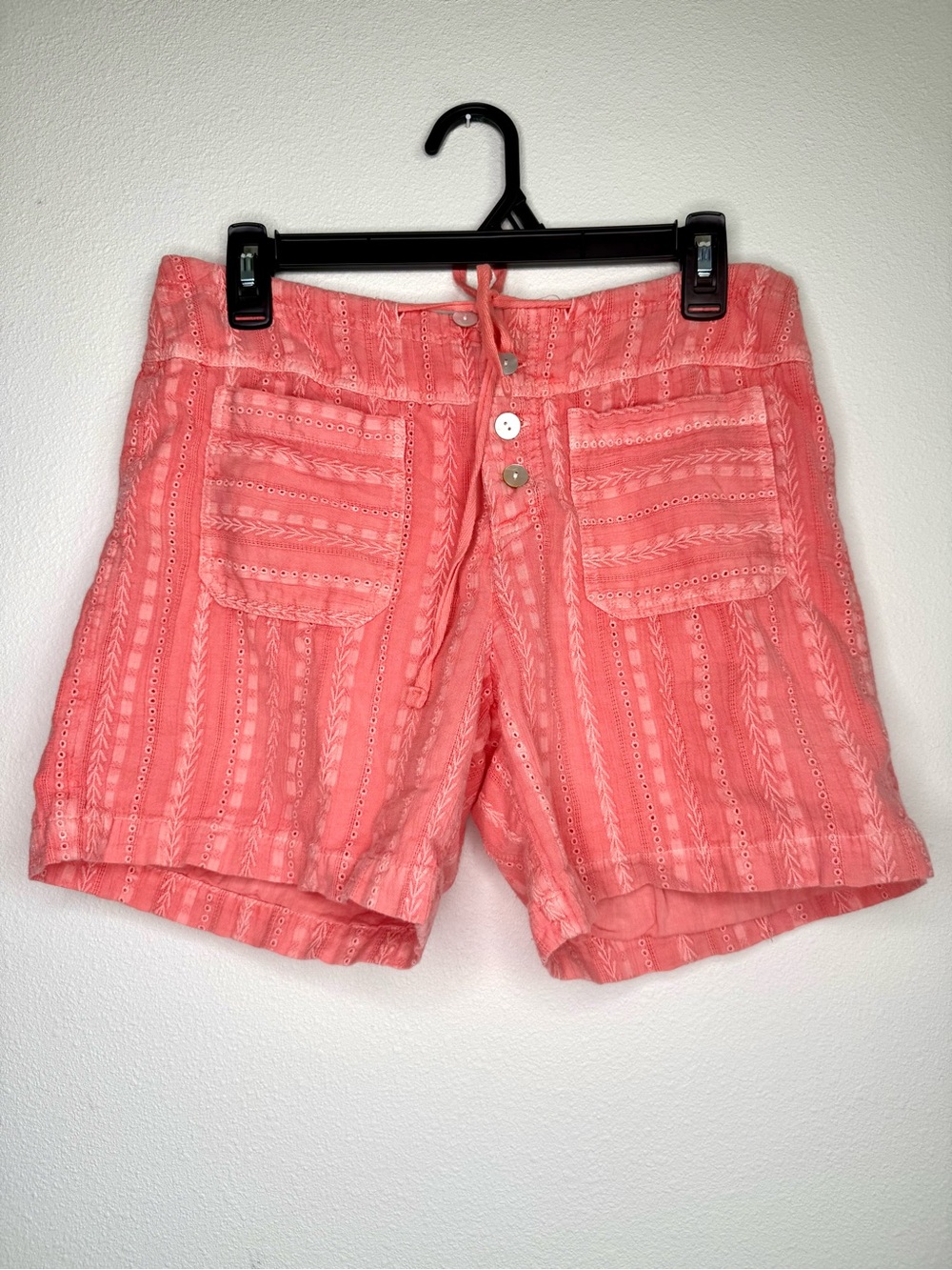 Sundance Eyelet Coral Boho Shorts eyelet Patterned Drawstring Shorts Beachy boho
